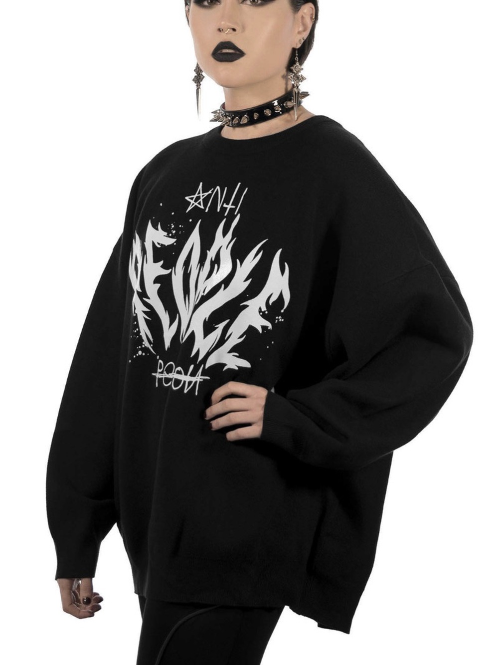 Killstar Anti people batwing knit pullover black white sweater